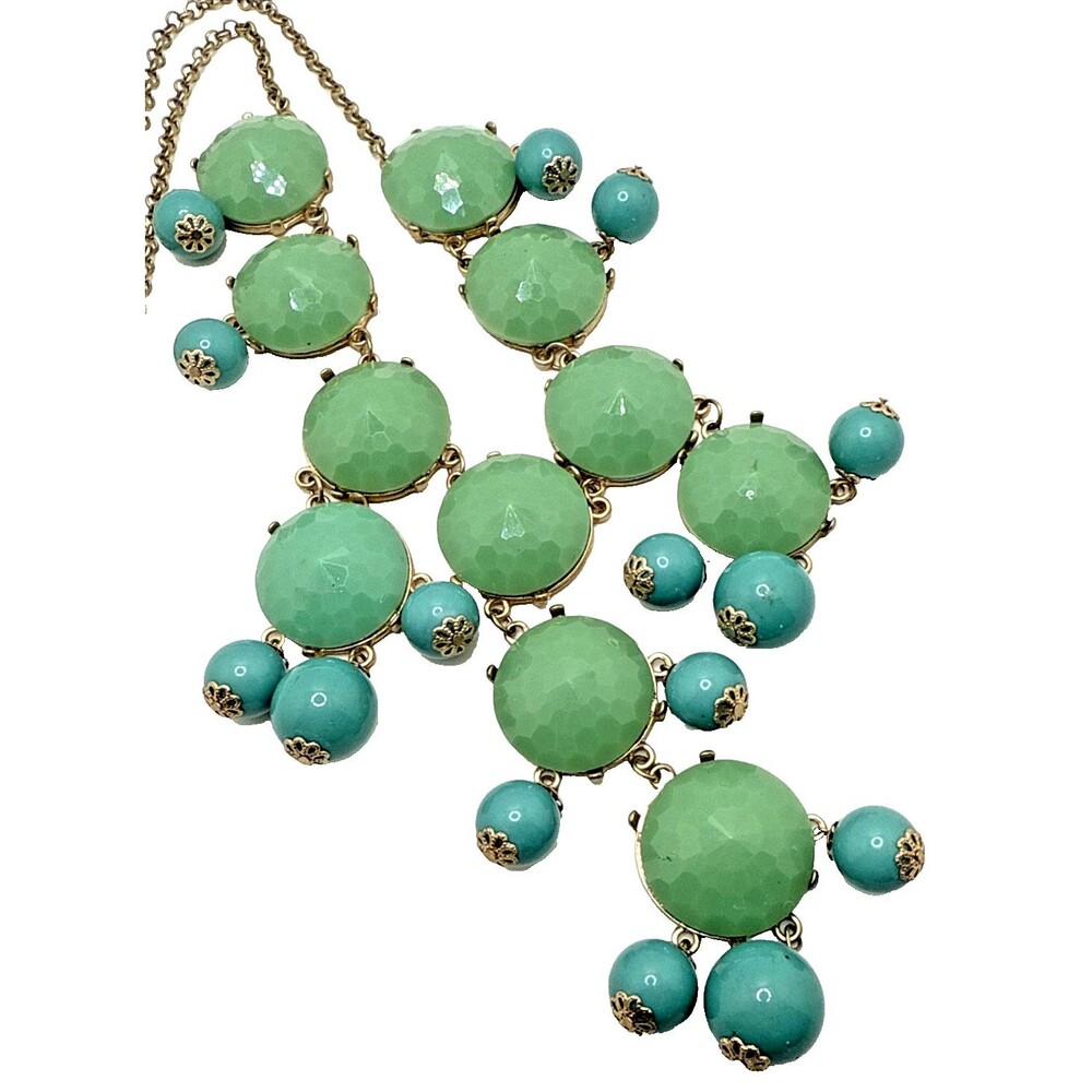 J CREW Bib Necklace Green Turquoise Dangle Bead Faceted Cabs 26" Statement